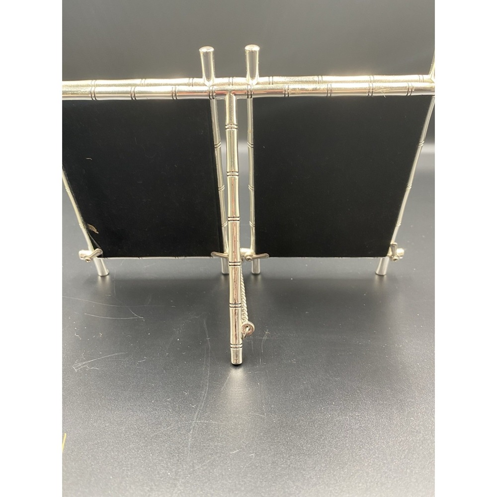 Pottery Barn Double Photo Silver Plate Bamboo Picture Frame Easel Back  3" X 4" - Picture 3 of 4